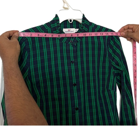 Vineyard Vines Green and Blue Top with Ruffled Collar - Picture 10 of 10